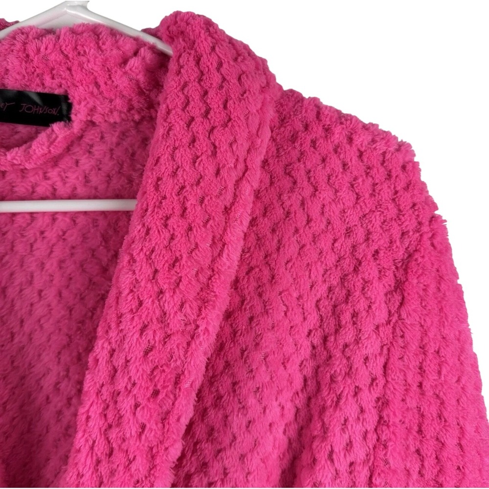 Betsey Johnson Robe Women One Size Hot Pink Popcorn Fleece Shawl Collar Belted
